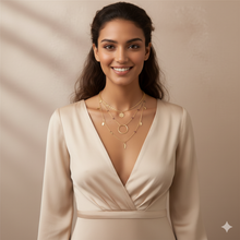 Laden Sie das Bild in den Galerie-Viewer, ARIANA | Mehrlagige goldene Halskette mit Blättern Münze und kleinen lila Kristall