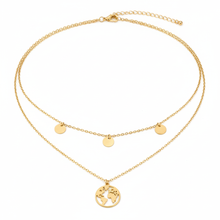 Laden Sie das Bild in den Galerie-Viewer, MARCO POLO | Schöne goldfarbene Halskette zweilagig mit kleinen Plättchen und Weltkugel
