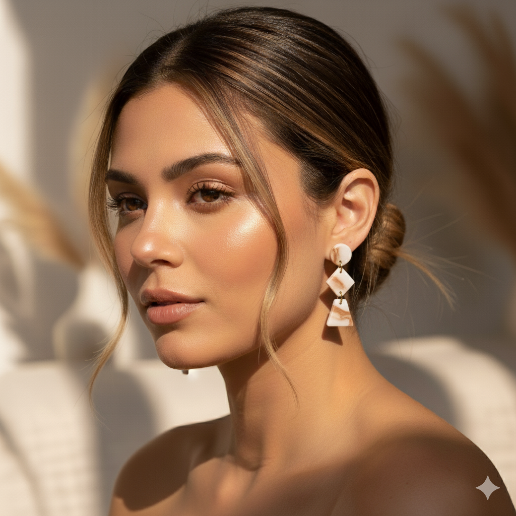 DORA | Geometrische beige braune Schildpatt Acryl Ohrringe Ohrhänger Stecker