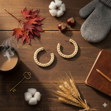 Laden Sie das Bild in den Galerie-Viewer, AGNES | Trendy Herbst Statement Ohrringe Ohrhänger Rattan beige braun
