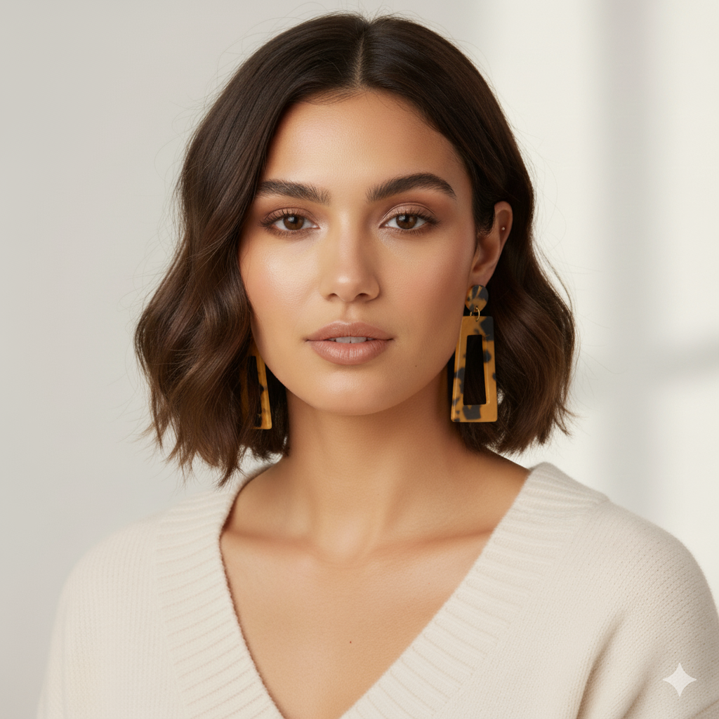 ELLIS | Coole geometrische Acryl Harz Ohrringe in braun schwarzem Leopardenmuster