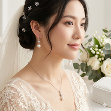 Laden Sie das Bild in den Galerie-Viewer, IVETTE | Klassisch elegante Braut Ohrringe in silber mit kleinen Kristallen und weißen Perlen
