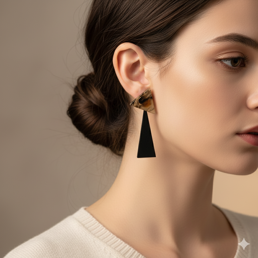 THEA | Außergewöhnliche braune Holz Ohrringe mit Acryl Harz Halterung geometrisch