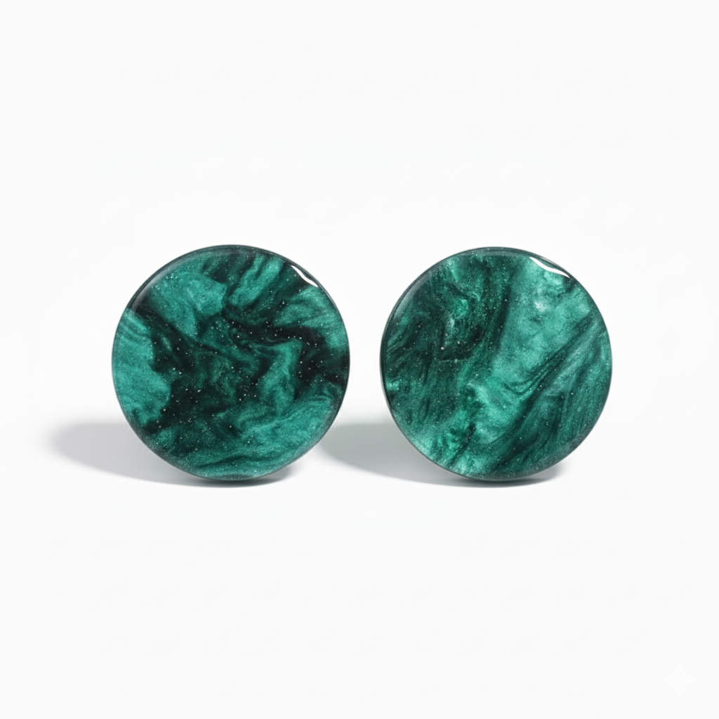 KENNEDY | Acryl Statement Ohrringe grün mit glitzerndem Galaxy Muster