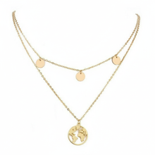 Laden Sie das Bild in den Galerie-Viewer, MARCO POLO | Schöne goldfarbene Halskette zweilagig mit kleinen Plättchen und Weltkugel
