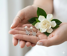 Laden Sie das Bild in den Galerie-Viewer, FLEURINE | Süße silberne Blumen Ohrstecker mit Kristallen und weißen Perlen
