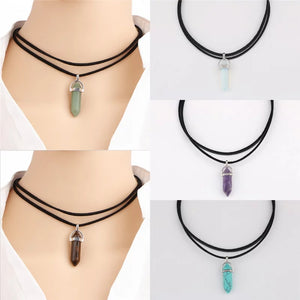 DIANA | Coole Choker Halskette mit spitzem Hexagon Anhänger aus Halbedelsteinen