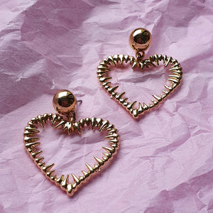 JOLA | Extravagante goldfarbene Herz Ohrringe Ohrhänger mit Spikes Party Schmuck