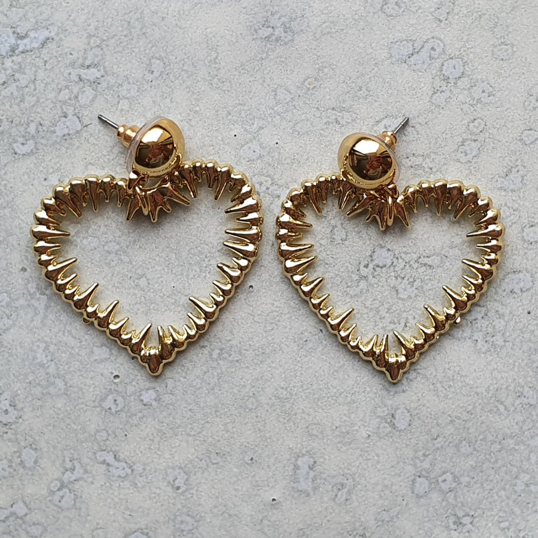 JOLA | Extravagante goldfarbene Herz Ohrringe Ohrhänger mit Spikes Party Schmuck