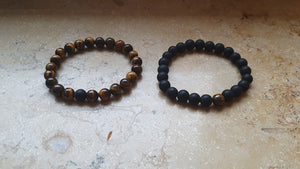 GemChic | Perlen Armbänder für Paare mit Tigerauge Halbedelsteinen braun und schwarz