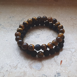 GemChic | Perlen Armbänder für Paare mit Tigerauge Halbedelsteinen braun und schwarz