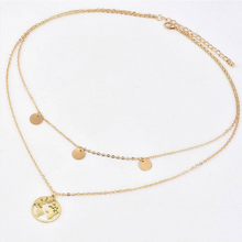 Load image into Gallery viewer, MARCO POLO | Schöne goldfarbene Halskette zweilagig mit kleinen Plättchen und Weltkugel
