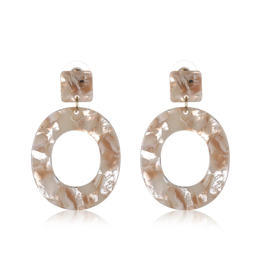 ARYA SMALL | Coole ovale Statement Acryl Ohrringe mit beige marmoriertem Muster im Retro Boho Look