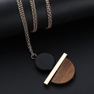 ANDI | Lange goldfarbene Boho Holz Halskette Collier geometrisch braun schwarz