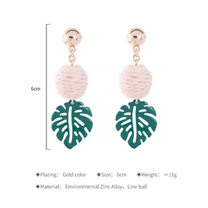 BEATRIZ | Lovely summer dangle earrings hangers studs gold palm tree leaf green ball beige | Coole Festival Sommer Ohrringe Ohrhänger Palmen