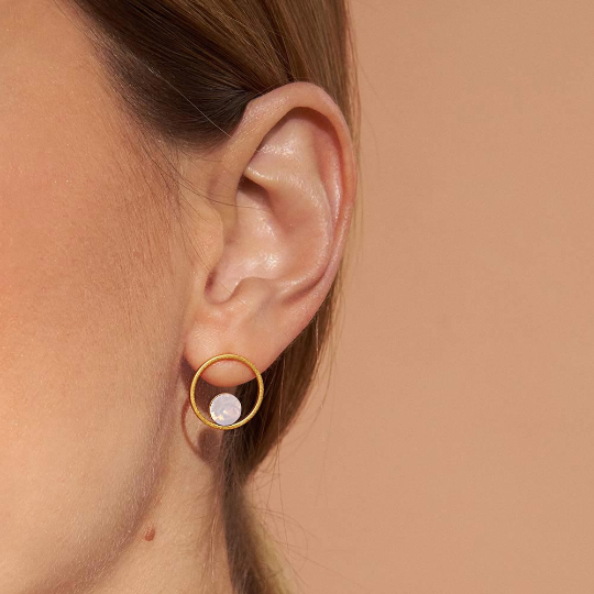 SERGIO ENGEL | PURA Ohrringe 30 Ohrstecker aus 925 Silber vergoldet matt Kreis rosa Opal