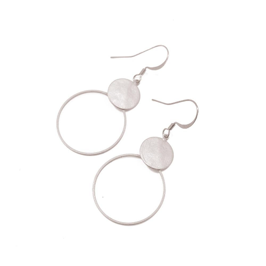 SERGIO ENGEL | PURA Ohrringe 56 Ohrhänger aus 925 Silber rhodiniert matt Kreise Scheibe Münze