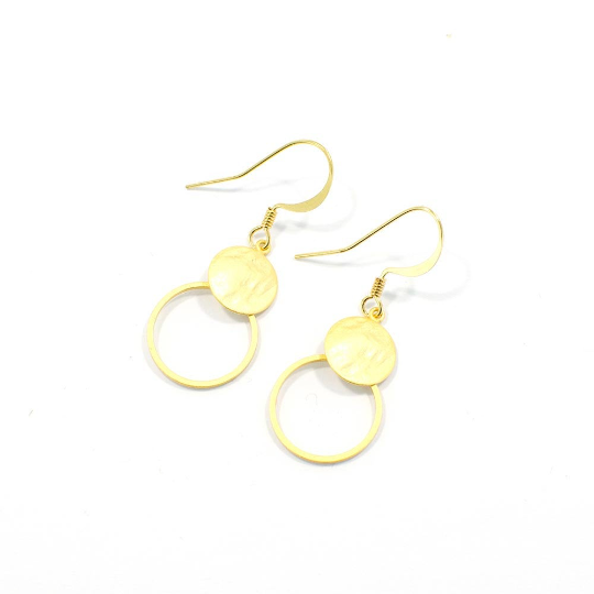 SERGIO ENGEL | PURA Ohrringe 55 Ohrhänger aus 925 Silber vergoldet matt Kreise Scheibe Münze