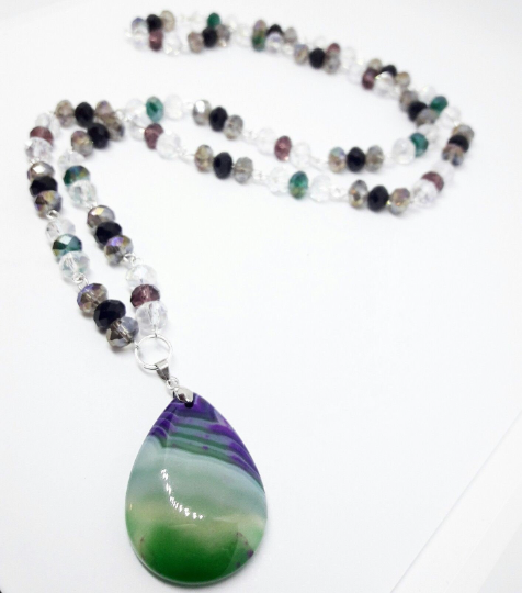 NATASCHA | Einzigartige Gem.Chic Kristall Halskette Collier grün lila violettem Achat Anhänger
