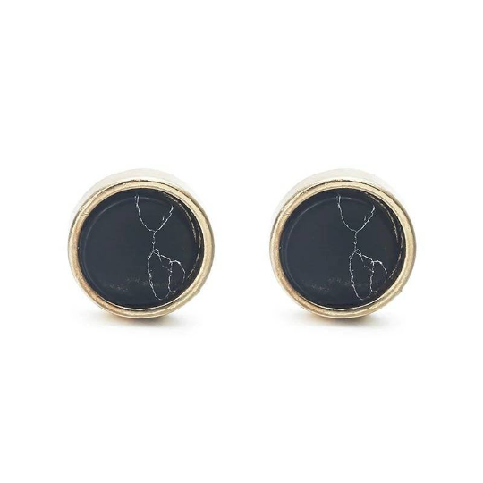 VITA | Minimalistische goldfarbene Ohrstecker Ohrringe Kreis rund Marmor mit schwarzem Marmor Muster