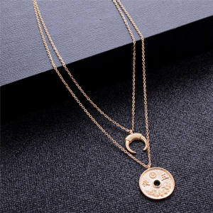 LIN | Mehrlagige goldfarbene minimalistische Halskette Collier Mond chinesische Münze