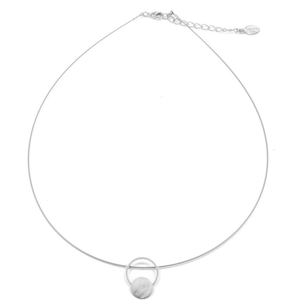 SERGIO ENGEL | PURA Kette 55 aus matt versilbertem Edelstahl mit filigranem Kreis runden Anhänger und Scheibe